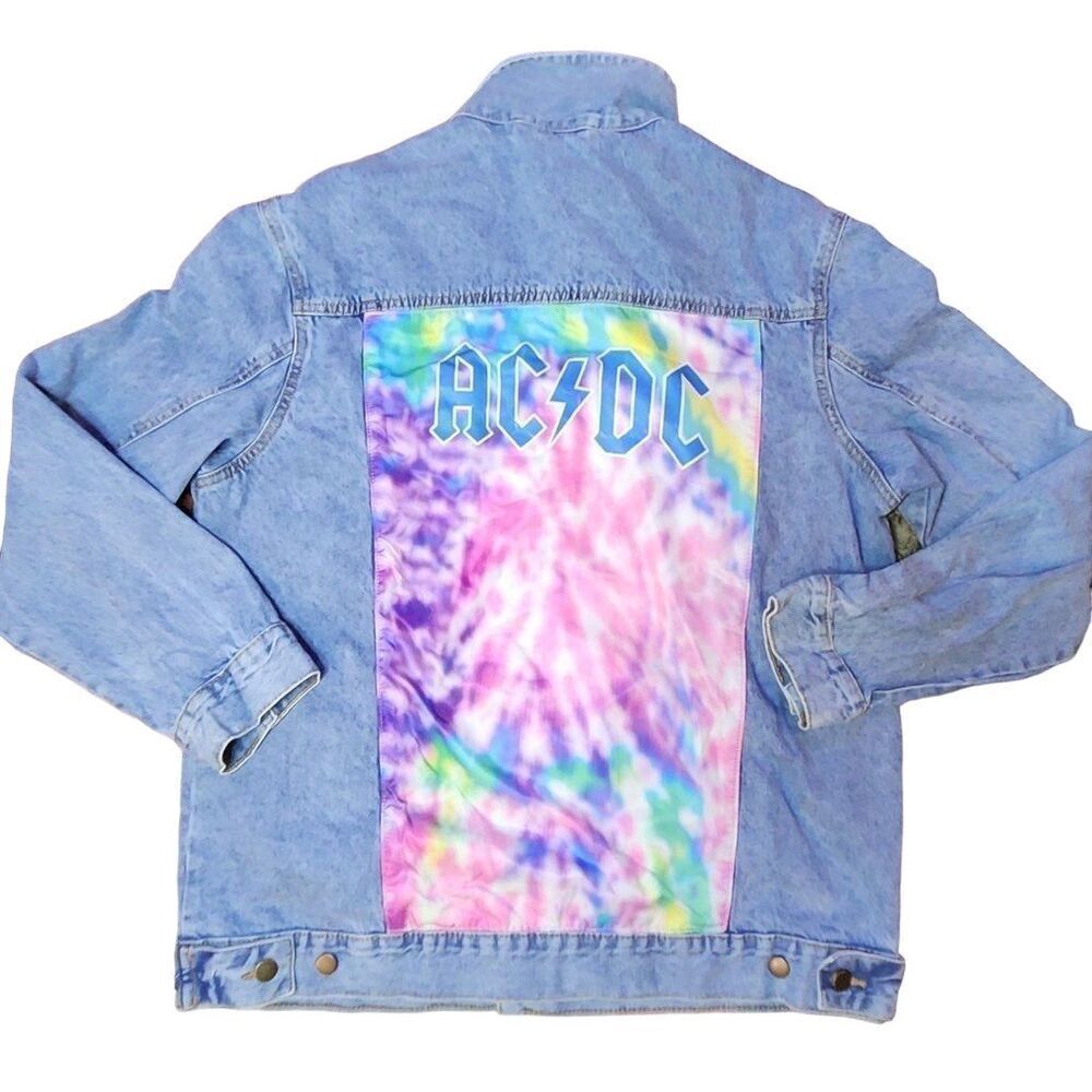 AC/DC Blue Jean Jacket with Tie-Dye Back